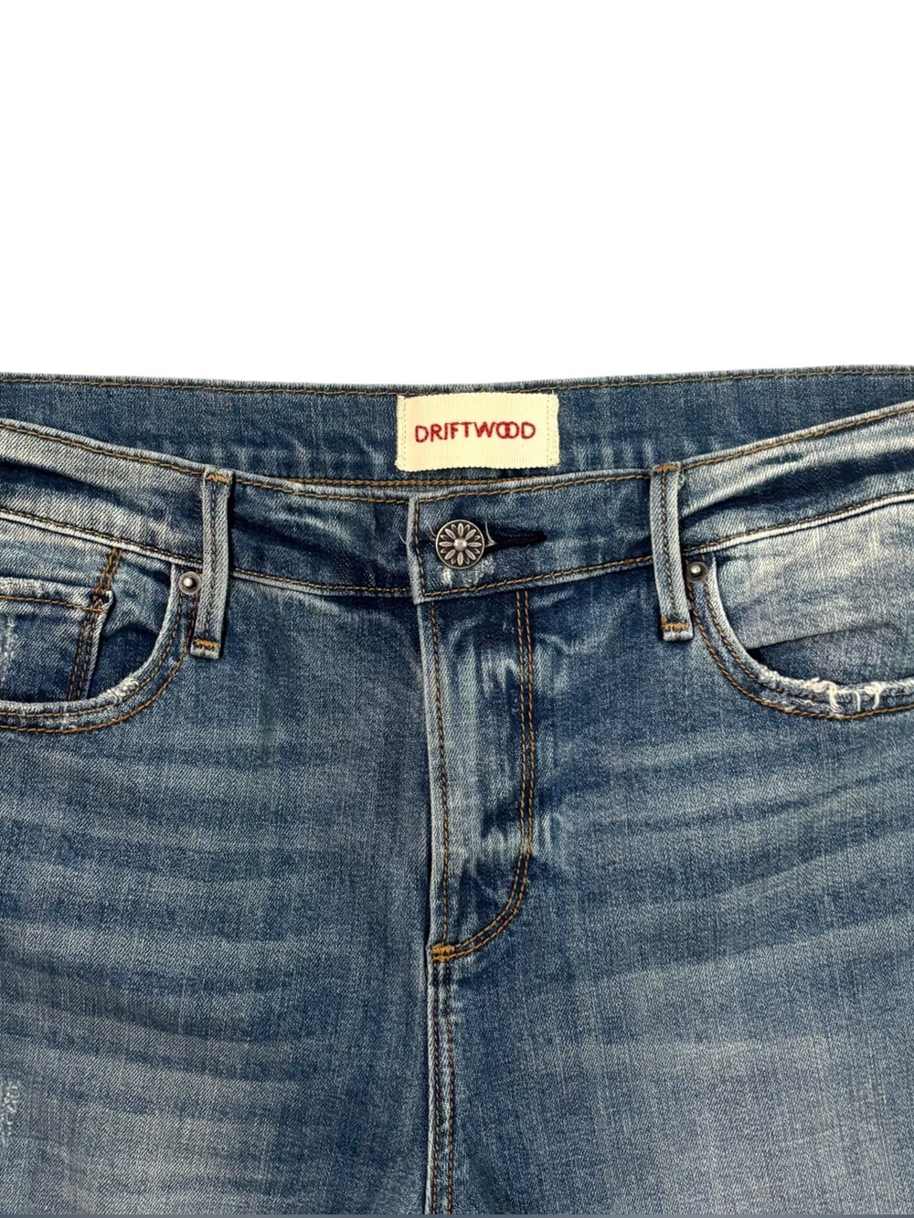 NWOT DRIFTWOOD Roxy Crop Flare Studded Frayed Fringe Raw Hem Jeans Size 30 - Picture 3 of 8